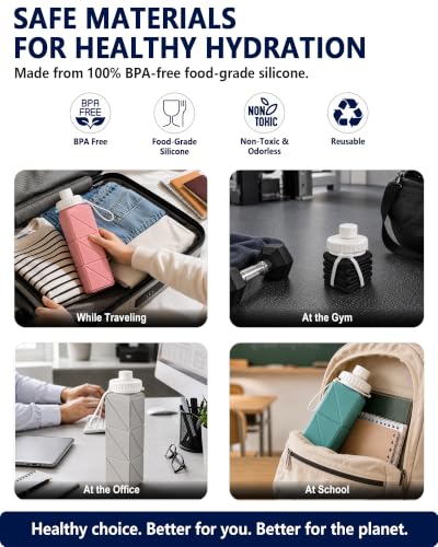 BEAUTAIL Collapsible Water Bottles 21oz/610mL, Silicone Travel Water Bottle | BPA Free, Leakproof & Reusable, Foldable Water Bottle for Traveling, Hiking, Gym, School, Sports, Outdoor, 1-Pack, Dark Blue - color: Dark Blue