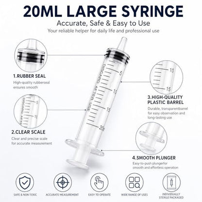 10 Pack 20ml Syringe for Liquid - Large Plastic Syringes Without Needle for Food Thick Liquids and Irrigation Water, Lip Gloss Filling,Measuring ( 10 Pack 20 ml / cc )
