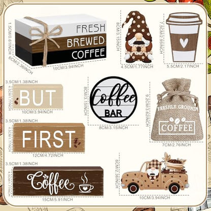 11 Pcs Coffee Bars Table Decorations Coffee Tiered Tray Decor Farmhouse Table Centerpiece Wooden Books Home Tabletop Decor for Home Kitchen - style: Coffee