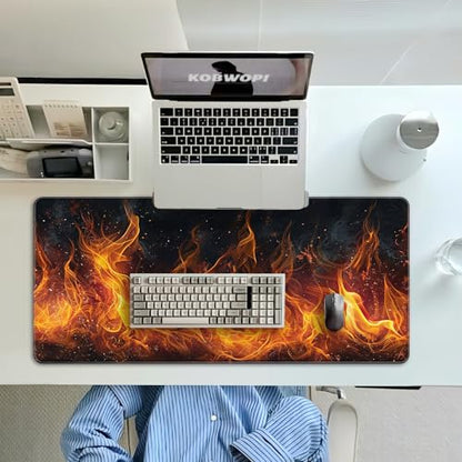 35.4 x 15.7 in, XXL Large Mouse Pad for Desk, Extended Keyboard Mouse Mat for Computer Office, Big Mousepad with Stitched Edges, Gaming Pc-Flame on Black - color: Flame on Black