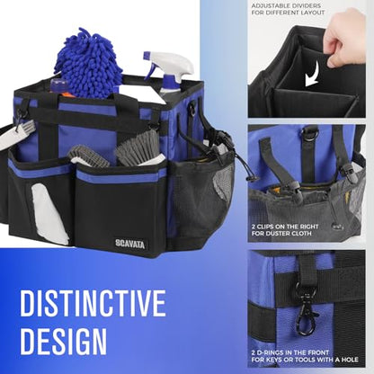 Compact Wearable Cleaning Caddy, Small Supplies Organizer with Handle & Shoulder Straps for Housekeepers, Under Sink & Car Cleaning Tool Organizer Bag (Blue) - color: Blue