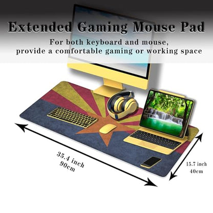 Gaming Desk Mat - Yellow Modern Mouse Pad, Extra Large Non-Slip Rubber Base, 35.4" X 15.7" for Work, Game, Office, Home - Arizona State Flag - color: Arizona State Flag