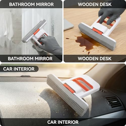 Mini Mop Self Squeeze Small Sponge Mop | 15cm Sponge Portable Mini Mop for Kitchen Counter and Car Interior with Extended 33cm Gloves 3 Sponges 5 Compressed Cloths