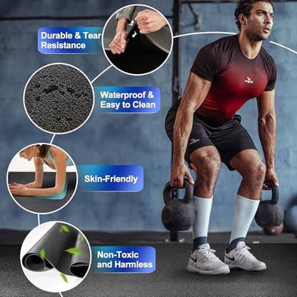 BesWin Large Exercise Mat 8' x 4'(6mm), Extra Thick Workout Mats for Home Gym Flooring, High Density Non-Slip Gym Mats Fitness Mat for Cardio, Weights, Jump Rope, Fitness - Use With or Without Shoes