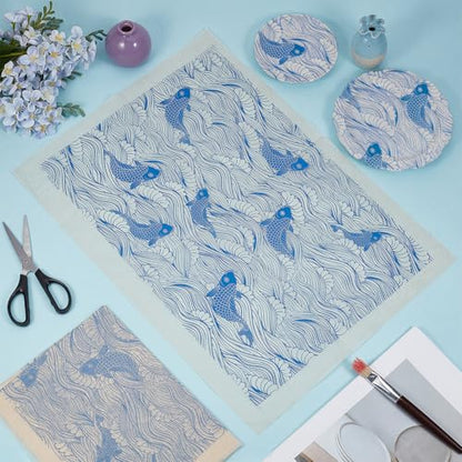 BENECREAT 5Pcs Fish Underglaze Transfer Paper, 20.5x14.6inch Koi Ceramic Decals, Porcelain Under Glaze Transfers for Enamel Decals DIY Handicraft Supplies Handcrafted Gifts - color: Blue Fish