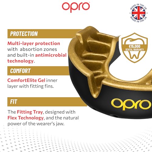 OPRO Gold Level Moldable Mouth Guard, Premium Fit (Black/Gold) Adult & Kids - color: Black/Gold, size: Adult (Age 10+)