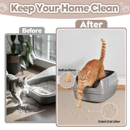 Cat Litter Mat, Extra Large 40" x 28" Silicone Mat Litter Trapping Mat for Scatter Control, Soft on Kitty Paws, Easy to Clean (Khaki) - color: Khaki