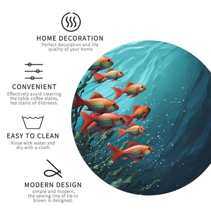 Drink Coasters Set of 4 Leather Coasters for Drinks Fish Aquarium Round Cup Mat Pad Easy Clean Bar Coasters Heat Resistant Funny Cup Coasters for Tabletop Protection,4 Inches