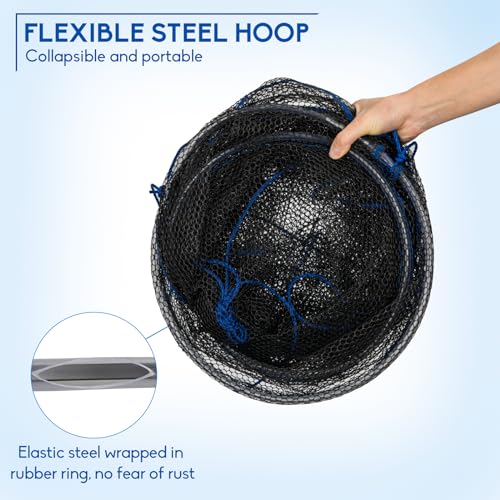 Foldable Fishing Net, Landing Fishing Pier Nets 31"/40" Hoop, Drop Net for Pulling Up Fish with Rope, Portable Bridge Fishing Net for Minnows, Crawfish, Shrimp - size: Rubber - 40 Inch Hoop