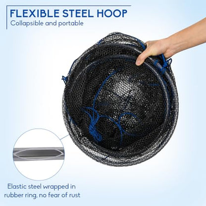 Foldable Fishing Net, Landing Fishing Pier Nets 31"/40" Hoop, Drop Net for Pulling Up Fish with Rope, Portable Bridge Fishing Net for Minnows, Crawfish, Shrimp - size: Rubber - 40 Inch Hoop