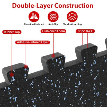 Giantex 12-Pack Interlocking Rubber Gym Floor Mats, 0.55'' Thick 24''x24'' Puzzle Tiles with Border Strips, 48 sq.ft Anti-Slip, Noise-Reducing Flooring for Home Workout Exercise (Black/Blue Speckled) - size: 0.55'' | 12 Tiles | 48 Sq Ft