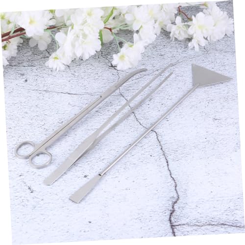 Mikikit 3pcs Aquarium Cleaning Tools Set Stainless Steel Scissors Tweezers Shovel for Fish Tank Maintenance Nonslip Handles for Easy Access Includes Storage Bag Silver