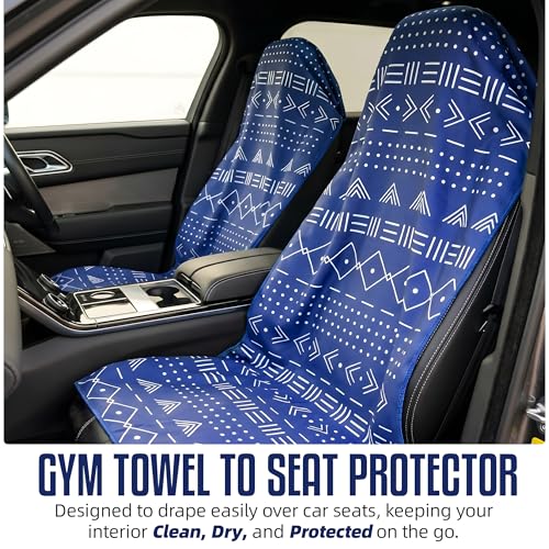 Hooded Microfiber Gym Towel – Highly Absorbent Car Seat Towel with Carry Bag – Double-Sided Sweat Towel, Reversible, Quick Dry & Sand-Resistant Fabric, Aztech Blue, 130 x 60cm - color: Aztec Blue