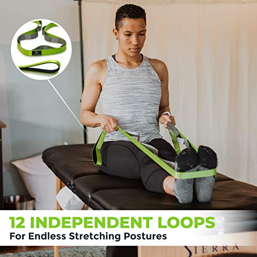 Stretching Strap for Physical Therapy, 12 Multi-Loop Stretch Strap 1" W x 8' L, Neoprene Handles, Physical Therapy Equipment, Yoga Straps for Stretching, Leg Stretcher. - color: Green/Grey