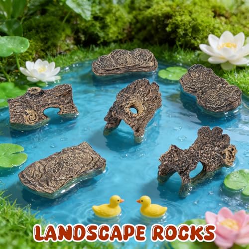 6 Pcs Diorama Rocks Artificial Tree Stump Miniature Stone for Diorama Supplies Micro Train Landscape Mini Garden Figurines Fish Tank Decor Cave Terrarium