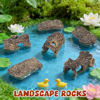6 Pcs Diorama Rocks Artificial Tree Stump Miniature Stone for Diorama Supplies Micro Train Landscape Mini Garden Figurines Fish Tank Decor Cave Terrarium