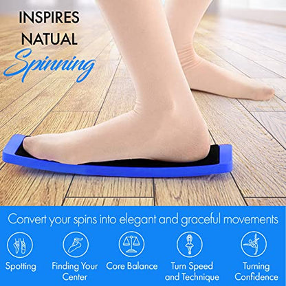 Turning Board for Dancers, Cheerleaders, Gymnasts, Ice Skaters | Improve Turns, Balance & Stability — Ballet Pirouette Trainer, Figure Skating & Gymnastics Practice Board - color: Blue with Bag