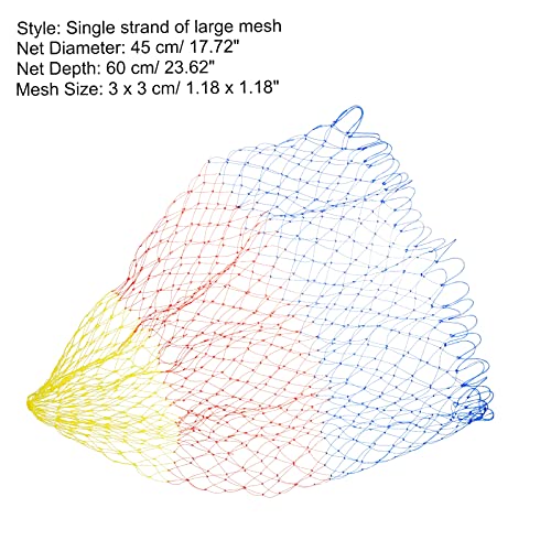 Fishing Net Replacement, Dia.17.7" Nylon Landing Net Replacement Mesh for Freshwater Saltwater Fishing, Multicolor