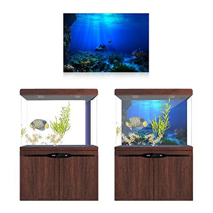 Aquarium Background 3D Self Adhesive Aquarium Poster, Fish Tank Background Decoration Seaworld Poster Underwater Decor(61x30cm) - size: 61x30cm