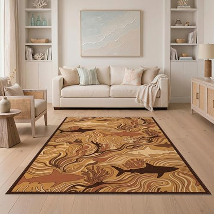 5'x7' Washable Modern Wave Area Rug, Brown Non-Shedding Pet Friendly Carpet for Small Living Room, Playroom, Bedroom, Easy Care Kids Safe Mat | Ref:2067563 - color: Beige/Pattern 25, size: 5' x 7' (Rectangular)