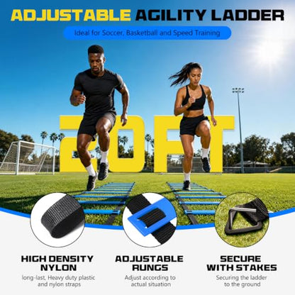 2 Pack 20ft Agility Ladder Set, 40ft Total Adjustable Speed Ladder - color: Blue