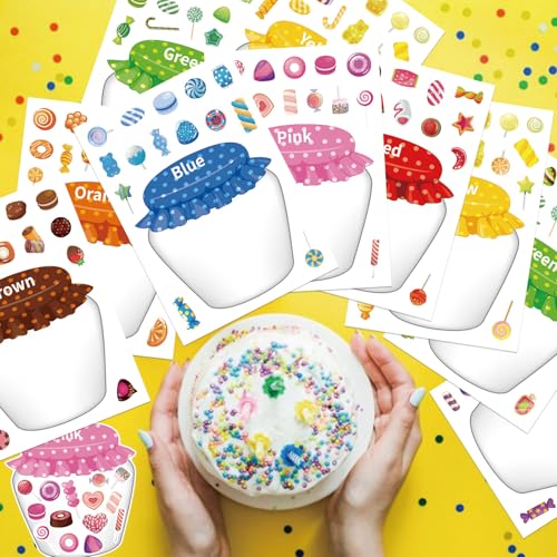 24 Sheets Candy Stickers Colorful, Make Your Own Sweets Jar Sticker for Kids, 8 Color Designs Candy Party Sweets Themed Dessert, Teacher Reward Decals for Home Classroom - style: Sweets Jar