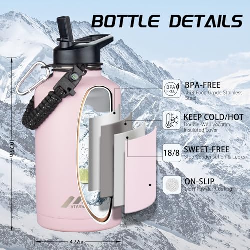 StarSpeed 64oz Insulated Water Bottle with Straws & 2 Lids,Pink - color: Pink, size: 64 Ounces