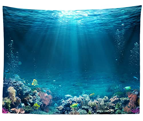 BELECO Underwater World Backdrop 8x6ft Fabric Undersea Backdrop for Photography Under the Sea Tropical Fish and Corral Deep Sea Sunlight Seabed Background Undersea Party Decor Photo Studio Props - size: 8x6FT
