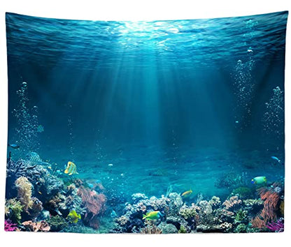 BELECO Underwater World Backdrop 8x6ft Fabric Undersea Backdrop for Photography Under the Sea Tropical Fish and Corral Deep Sea Sunlight Seabed Background Undersea Party Decor Photo Studio Props - size: 8x6FT