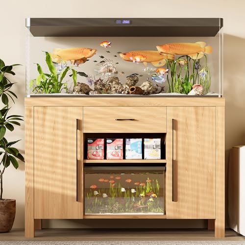 55-75 Gallon Fish Tank Stand with Power Outlet, Farmhouse Aquarium Stand with Storage, Heavy Duty Fish Tank Table & Terrarium Stands with Cabinet for Turtle Tanks Reptile, 880LBS - color: Natural, size: 55-75