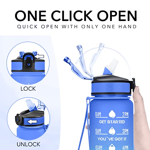 Hyeta Water Bottle with Straw & Time Marker, Plastic 32oz Leakproof - color: Sea Level