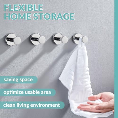 APLusee Polished Chrome Robe Towel Hooks for Bathroom, 4 Pack, Wall Mounted - color: Polished Chrome, size: 4 Pack