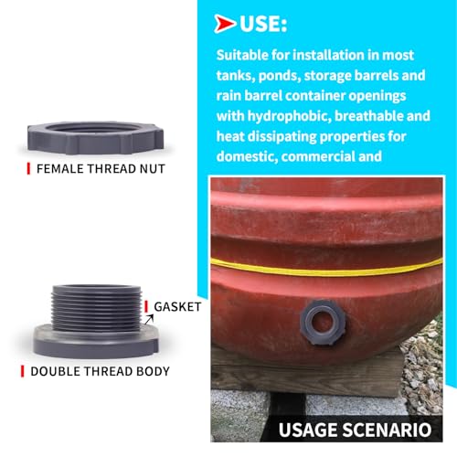 ChillWaves PVC Bulkhead Fitting 1-1/2" Double Thread Connector Adapter for Water Tank, Aquariums, Rain barrels(4-PACK)