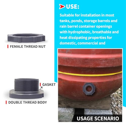 ChillWaves PVC Bulkhead Fitting 1-1/2" Double Thread Connector Adapter for Water Tank, Aquariums, Rain barrels(4-PACK)