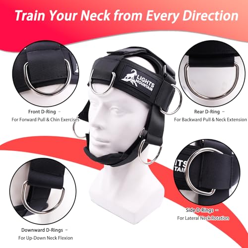 Adjustable Neck Harness with Pulley System & Resistance Bands – Multi-Directional Neck Weight Lifting Training for Strength, Stability & Posture – Padded Head Strap for Athletes & Fitness - color: 블랙.