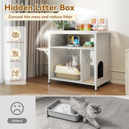 40-50 Gallon Fish Tank Stand with Hidden Cat Litter Box Enclosure Furniture, Cat Viewing Aquarium Stand with Storage Shelf & Side Cat Perch, 36.2"x20.5" Tabletop, 660 LBS Capacity