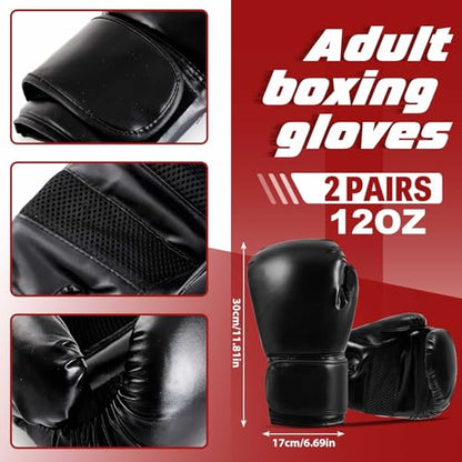 Foilswirl 5-in-1 Kids Boxing Pads Gloves Kick Punching Mitts Set with 1 Pair of Gloves, 2 Pcs Pads Taekwondo Kick Pad and Head Guard for Youth Beginner Training Kickboxing Karate Thai - color: Black, size: 12 oz