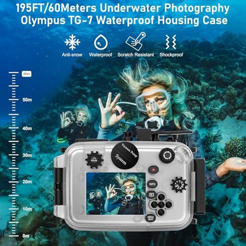 Sea frogs Camera Housing Compatible with Olympus TG-7, with Wide-Angle Lens and Red Filter, Waterproof IPX8 Rated, 60m/197ft Depth Protection Underwater Camera Case (Black)