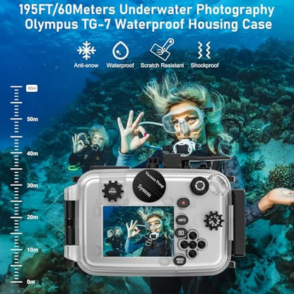 Sea frogs Camera Housing Compatible with Olympus TG-7, with Wide-Angle Lens and Red Filter, Waterproof IPX8 Rated, 60m/197ft Depth Protection Underwater Camera Case (Black)