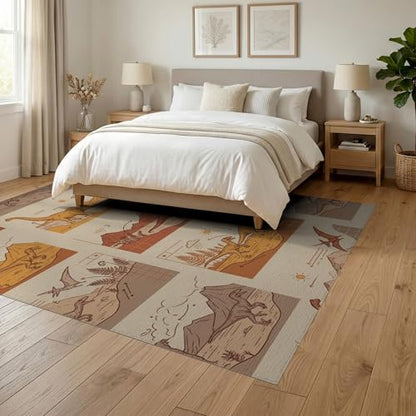 6'x9' Washable Graphic Mountain Area Rug, Beige Non-Shedding Pet Friendly Room Rug for Queen Size Bedroom, Under Bed, Master Suite, Foldable Easy Care Carpet | Ref:1942876 - color: Beige/Pattern 32, size: 6' x 9' (Rectangular)