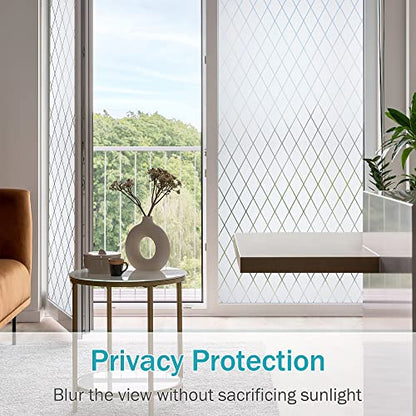 Lattice Frosted Window Film Window Privacy Film Static Cling Window Vinyl Opaque Glass Sticker Non Adhesive Anti-UV17.7x118 inches - size: 17.7"x118" (45x300cm)