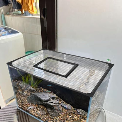 Aquarium Anti Jumping Net with Feeding Window, Cuttable Fish Tank Top Screen Lid Cover for Pet Safety Protection - size: 100x50cm