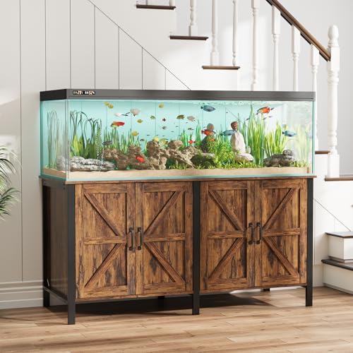 VOWNER 100-150 Gallon Fish Tank Stand with Power Outlet, Heavy Duty Aquarium Stand with Cabinet Storage for Fish Tank, Turtle Tank, Reptile Terrarium, 60" L*23.6" W Tabletop, 2200 LBS Capacity, Brown - color: Brown