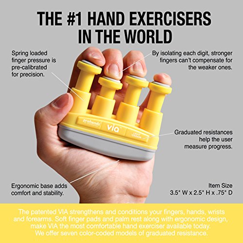 Prohands VIA Hand Exerciser, Finger Exerciser (Hand Grip Strengthener), Spring-Loaded, Finger-Piston System, Isolate and Exercise Each Finger - color: Yellow - Via, size: 4 lb (Light Tension)