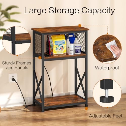 Snughome 10 Gallon Fish Tank Stand with Power Outlets, Aquarium Stand with Storage, 3 Tier Heavy Metal Reptile Tank Stand Fish Tank Shelf 20.47" x 11.42" x 30.91", Rustic Brown - color: Brown With Outlet, size: 10 Gallon
