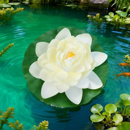 Floating Pond Lily Pads Artificial Flowers Decoration With Handcrafted Detail And Stable Float Base Suitable Aquarium And Garden Pools(Lavender) - color: Lavender