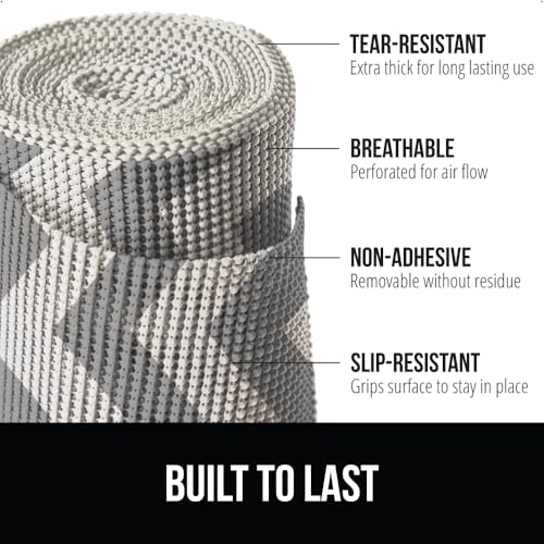 GORILLA GRIP powerGRIP Drawer Shelf and Cabinet Liner, Thick Strong Hold, Non-Adhesive Liners Protect Kitchen Cabinets and Cupboard, Bathroom Drawers, Easy Install, Breathable Mat, 12" x10' Gray White - color: Chevron: Gray/White, style: 12" x 10'