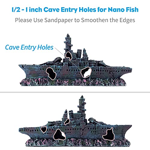 Uniclife Aquarium Shipwreck Decoration Resin Sunken Ship Decor Ornament for Small Betta Fish Tank