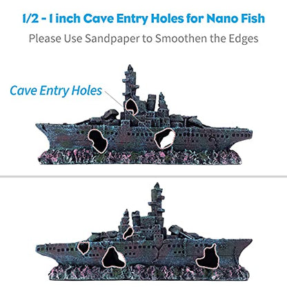 Uniclife Aquarium Shipwreck Decoration Resin Sunken Ship Decor Ornament for Small Betta Fish Tank
