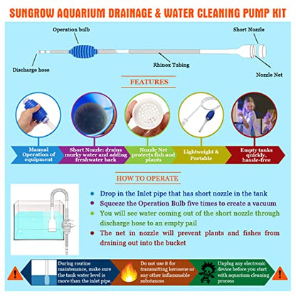 SunGrow Water Siphon Pump for Fish Tank with Priming Bulb, 3.5" Nozzle Net, 65-Inches, Long Nozzle Sand Cleaning Kit, Fish Gravel Vacuum to Clear Water, Aquarium Siphon Tank, 2-Minutes to Assemble - color: Blue